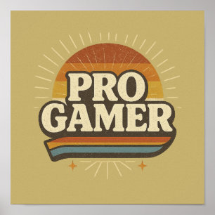 PRO GAMER — Vintage-Sonnenuntergangs-Abzeichen Poster