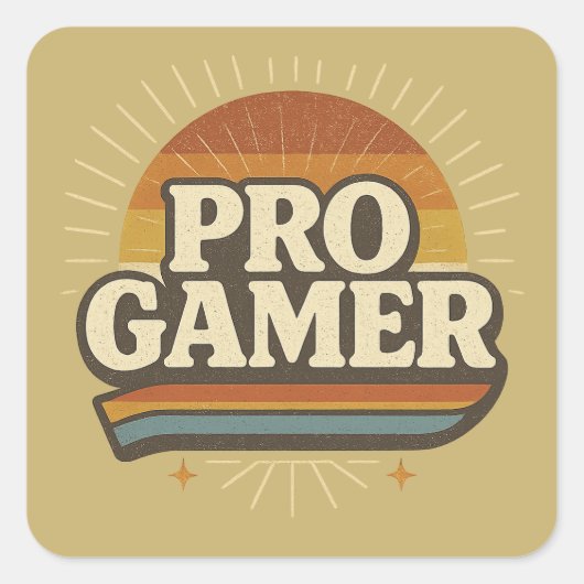 PRO GAMER — Vintages Sunset-Abzeichen Quadratischer Aufkleber (Vorderseite)
