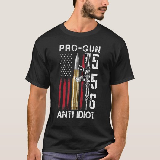 Pro Gun Anti Idiot Gun Rights Pro 2a American Flag T-Shirt (Vorderseite)