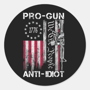 Pro Gun Anti Idiot Shirt Vintage USA-Flagge 2. Ame Runder Aufkleber