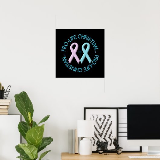 Pro-Life-Christlich mit/Cross & Pink/Blue Ribbons Poster (Heimbüro)