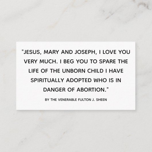 Pro-Life-Gebetskarte Begleitkarte (Rückseite)