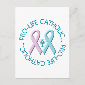 Pro-Life Katholik w/Monstrance & Pink/Blue Ribbons Postkarte