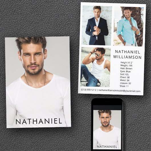 Pro Model Actor 4 Fotos Moderne Comp Card Einladung