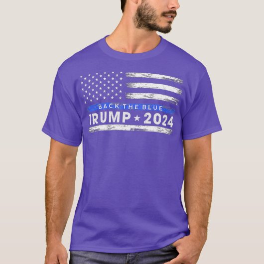 Pro Trump 2024 Back The Blue Thin Blue Line Flag T-Shirt (Vorderseite)