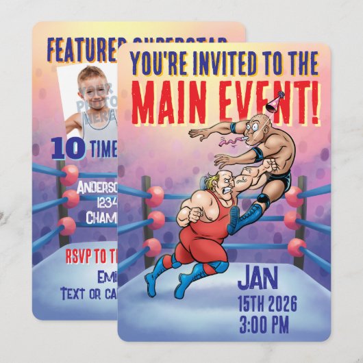Pro Wrestling Birthday Main Event Einladung (Vorne/Hinten)