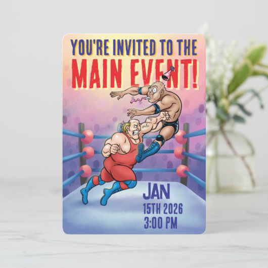 Pro Wrestling Customizable Birthday Main Event Einladung (Stehend Vorderseite)