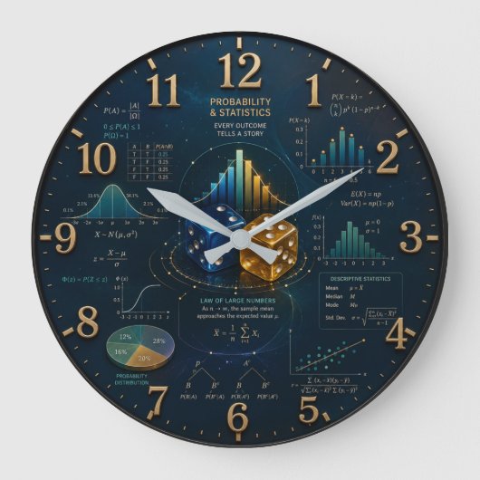 Probability & Statistics Mathematics Große Wanduhr (Vorderseite)