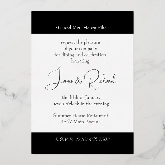 Probe Abendessen am Platz Fossil Schwarz Folieneinladung (Rückseite)