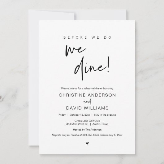 Probe Abendessen, bevor wir essen Einladung (Vorderseite)