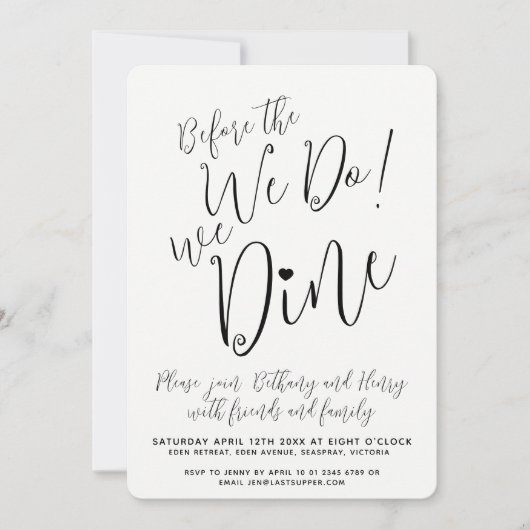 Probe Abendessen, bevor wir essen Mono-Skript Einladung (Vorderseite)