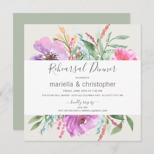 Probe Abendessen Blühender Garten Wasserfarbe Einladung (Vorne/Hinten)