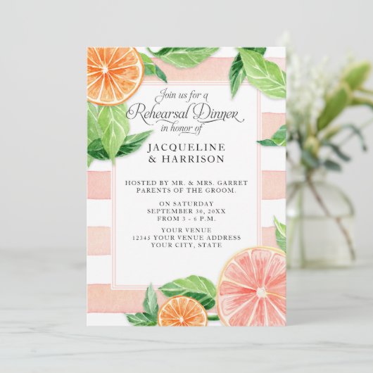 Probe Abendessen Citrus Pink Grapefruit Wasserfarb Einladung (Stehend Vorderseite)