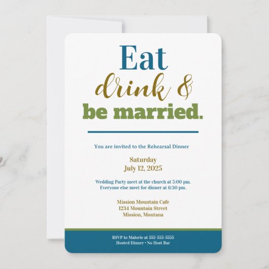 Probe Abendessen Drink und Verheiratet Lila sein Einladung (Vorderseite)