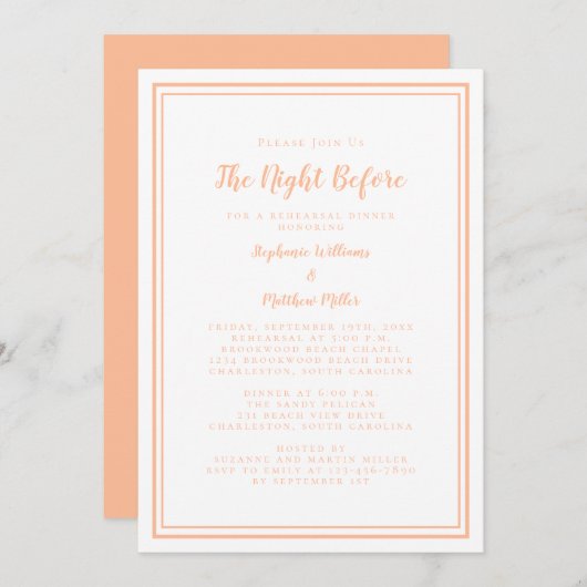 Probe Abendessen Hochzeit vor dem Pfirsichwein Einladung (Vorne/Hinten)