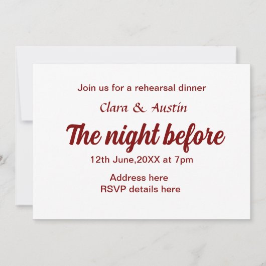 Probe Abendessen in der Nacht vor der einfachen mi Einladung (Vorderseite)