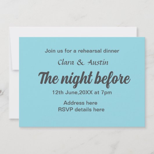 Probe Abendessen in der Nacht vor der einfachen mi Einladung (Vorderseite)