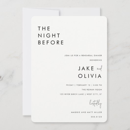 Probe Abendessen in Minimalistischem Schwarz/Weiß  Einladung (Vorderseite)