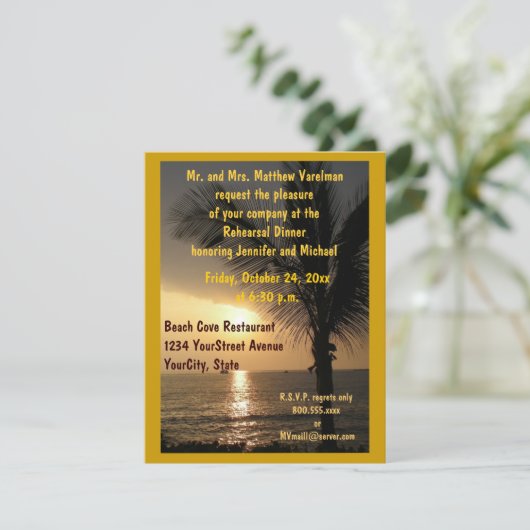 Probe Abendessen Meerblick Palmen Einladung (Stehend Vorderseite)