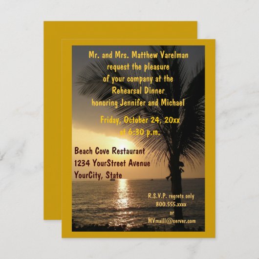 Probe Abendessen Meerblick Palmen Einladung (Vorne/Hinten)