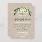 Probe-Abendessen mit weißer Blume Burlap Handwriti Einladung (Vorne/Hinten)