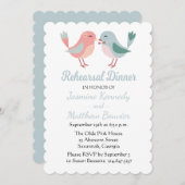 Probe Abendessen Rosa und Blauer Lovebirds Hochzei Einladung (Vorne/Hinten)