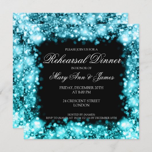 Probe Abendessen Sparkling Licht Türkis Einladung (Vorne/Hinten)