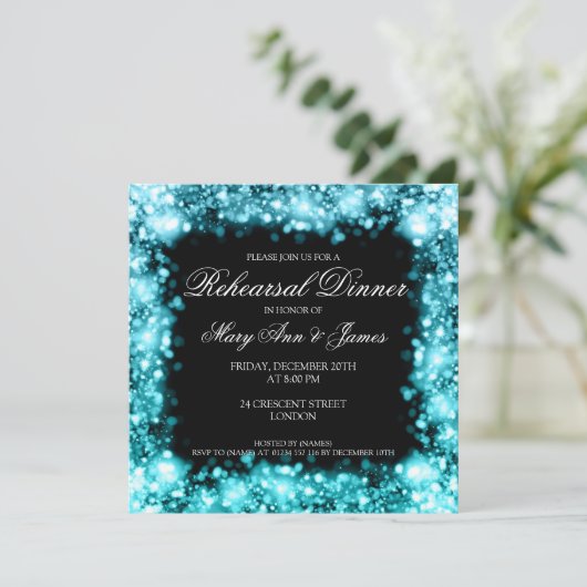 Probe Abendessen Sparkling Licht Türkis Einladung (Stehend Vorderseite)