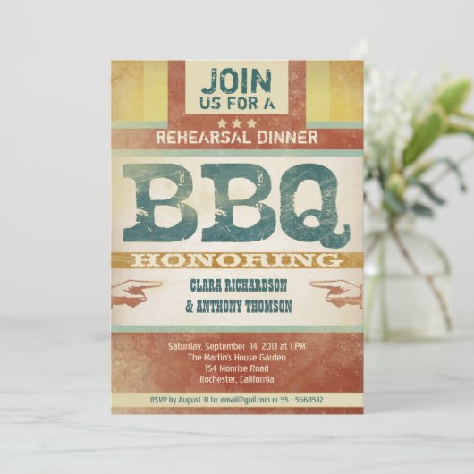 Probe Abendessen Vintage Einladungen zur Grillen (Stehend Vorderseite)