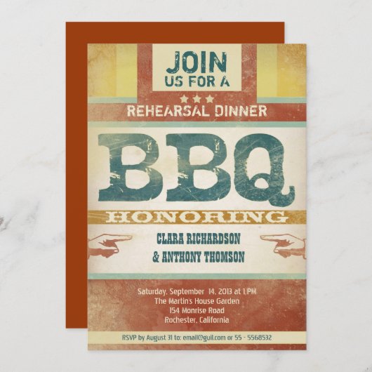 Probe Abendessen Vintage Einladungen zur Grillen (Vorne/Hinten)