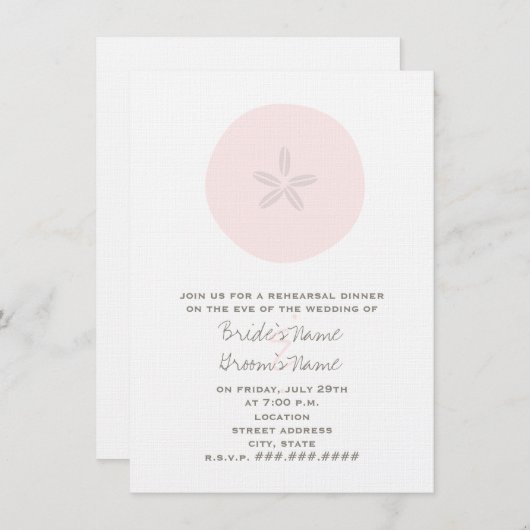 Probe am Strand Abendessen - Rosa Sand Dollar Einladung (Vorne/Hinten)