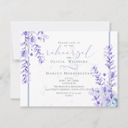 Probe | Aquarelllavender - Dusty Blue Floral Einladung (Vorderseite)