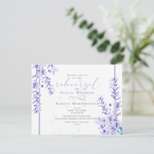 Probe | Aquarelllavender - Dusty Blue Floral Einladung (Stehend Vorderseite)