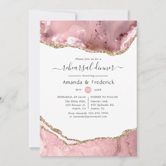 Probe Blush and Gold Agate Einladung (Vorderseite)