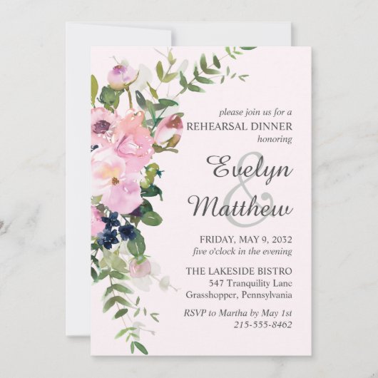 Probe Blush Pink Rose Bloral Bouquet Einladung (Vorderseite)