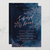 Probe der Navy mit rustikalen Blumenkalligrafien Einladung (Vorne/Hinten)