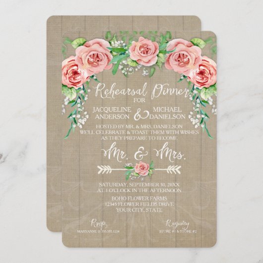 Probe Dinn BOHO Blume Kronen Babys Atemstall Einladung (Vorne/Hinten)