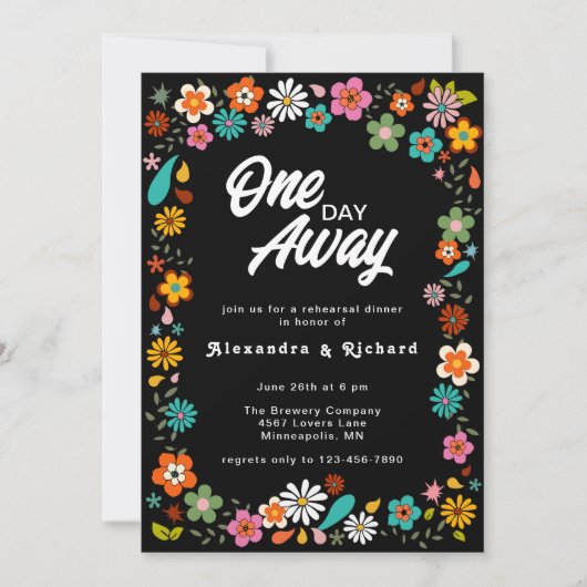 Probe Dinner 70er Jahre inspiriert Blumen Einladung (Vorderseite)