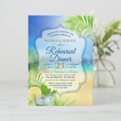 Probe Dinner Beach Wedding Palm Tree Blätter Einladung (Stehend Vorderseite)