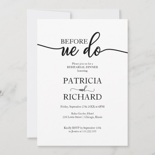 Probe Dinner bevor wir einfache Elegante machen Einladung (Vorderseite)