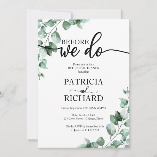 Probe Dinner bevor wir Grün machen Einladung (Vorderseite)