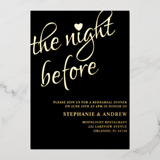 Probe Dinner Black & Gold Hochzeit Einladung (Vorderseite)