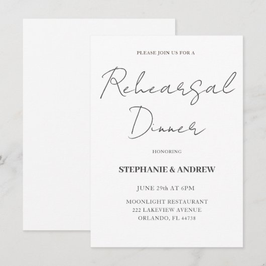 Probe Dinner Black & White Wedding Einladung (Vorne/Hinten)