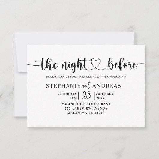 Probe Dinner Black & White Wedding Einladung (Vorderseite)