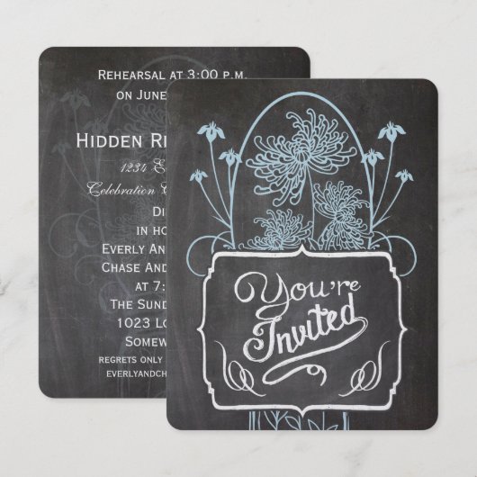 Probe Dinner Blue Mason Jar Chalkboard Hochzeit Einladung (Vorne/Hinten)