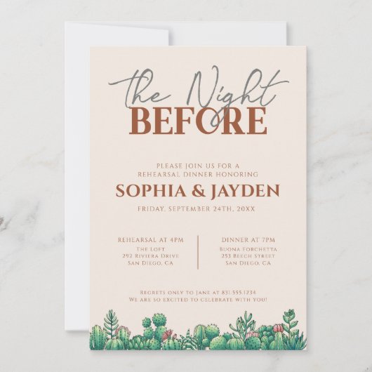 Probe Dinner BOHO Cactus Terracotta Herbst Burnt Einladung (Vorderseite)