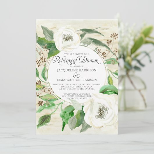 Probe Dinner BOHO Eukalyptus Samen Holzreath Einladung (Stehend Vorderseite)