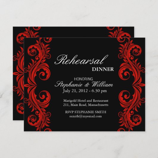 Probe Dinner Card Rot und Schwarz Swirt Einladung (Vorne/Hinten)