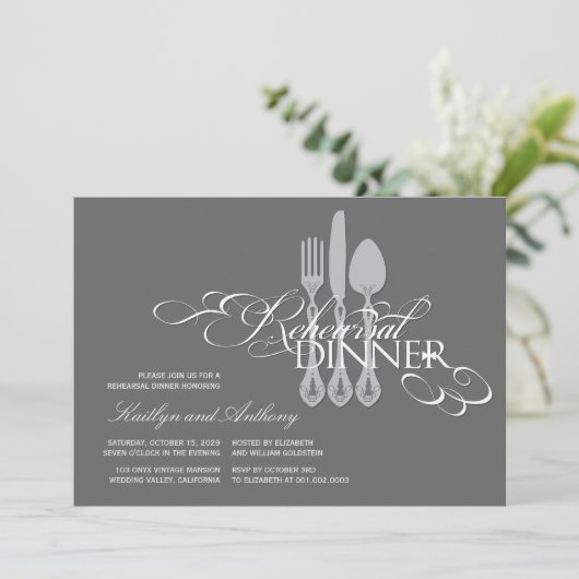 Probe Dinner Classic Scrolls 2 Hochzeiten Einladun Einladung (Stehend Vorderseite)