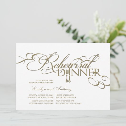 Probe Dinner Classic Scrolls Hochzeit Einladung (Stehend Vorderseite)